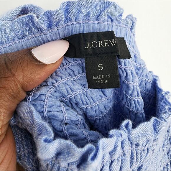 J.Crew Linen Daydream Smocked Puff-Sleeve Midi Dress – Size S – French Blue - Picture 5 of 8